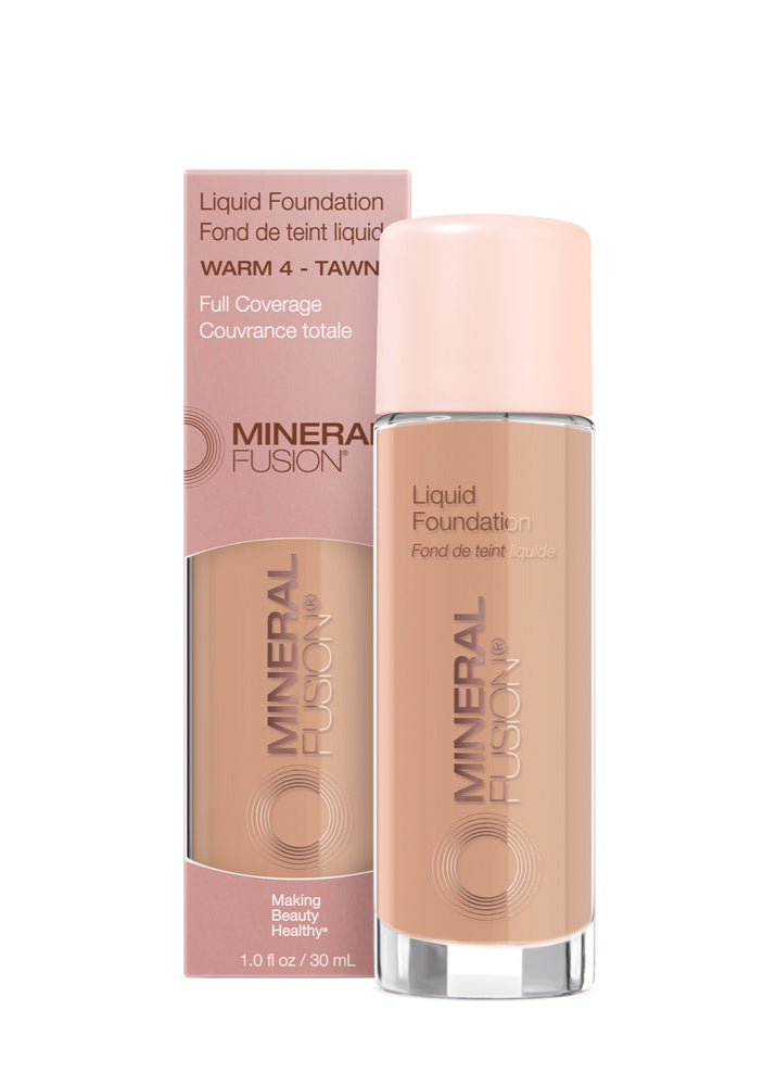 Mineral Fusion liquid foundation bottle with pink cap on a white background