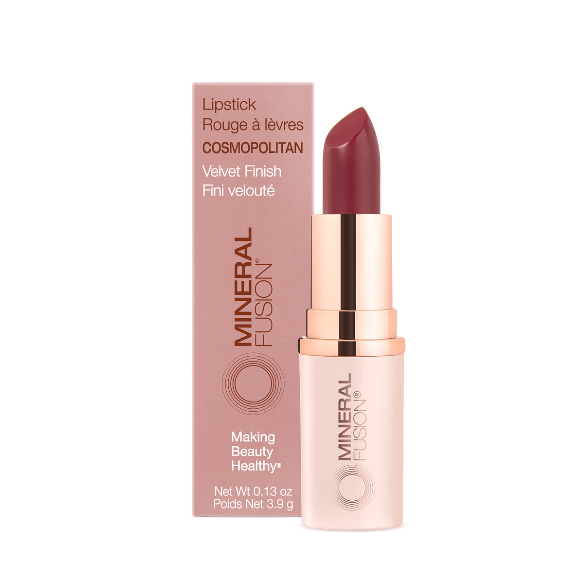 This image features a stylish tube of lipstick in a soft peach shade, labeled "LIPSTICK". The product boasts a "Velvet Finish" and is presented in a sleek, modern packaging with a rose gold accent.